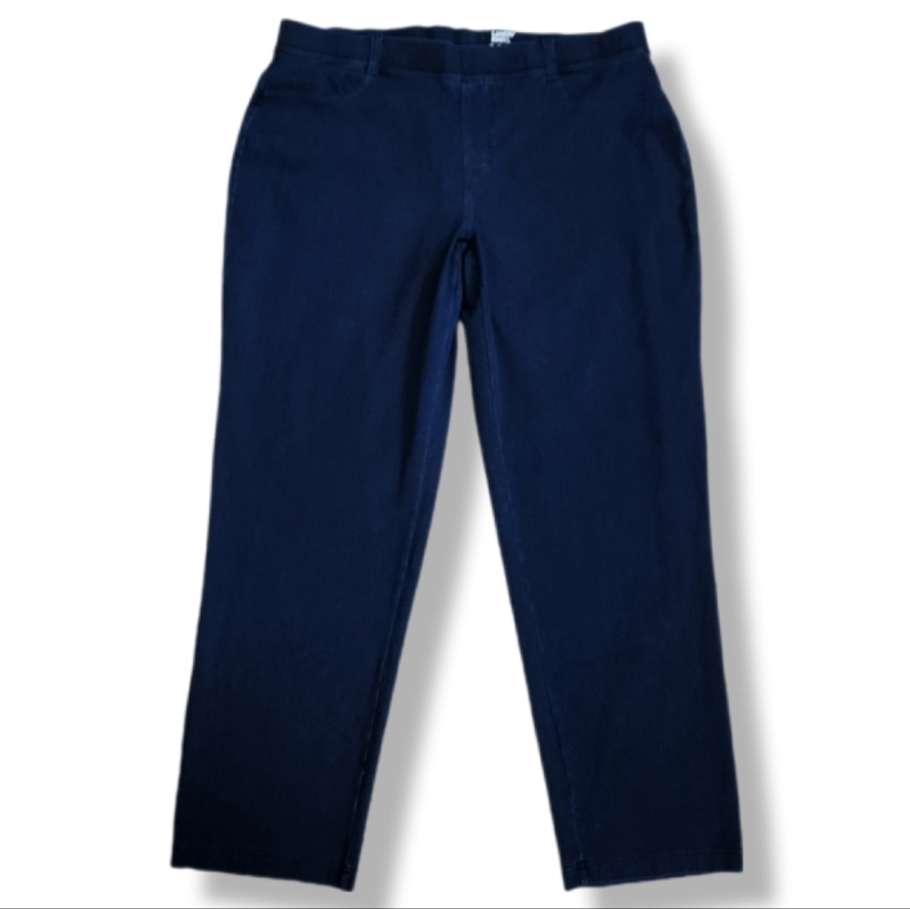 Lands' End Dark Indigo Blue Timeless Straight-Leg Elastic Waist Pull-On Jeans 2X